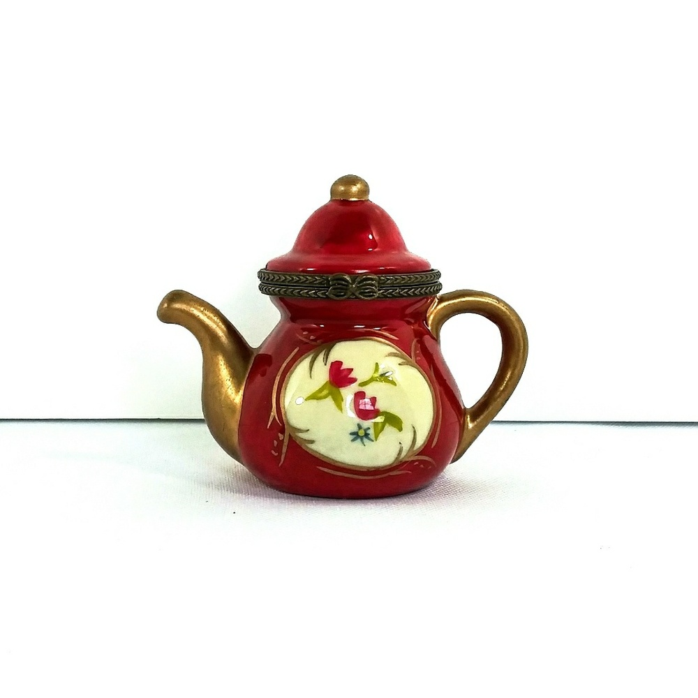 Vintage teapot shape 3"x3" ring jewelry trinket bo